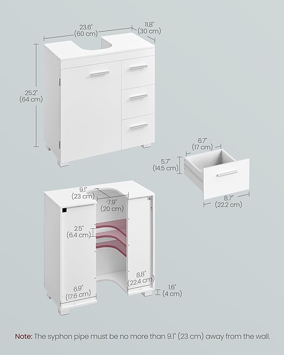 Under Sink Bathroom Cabinet with 2 Drawers, Under Sink Storage Cabinet, Fits Various Washbasins