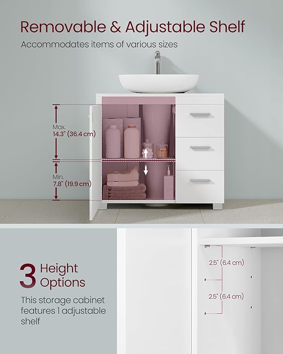 Under Sink Bathroom Cabinet with 2 Drawers, Under Sink Storage Cabinet, Fits Various Washbasins